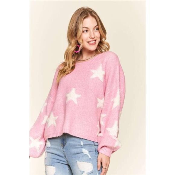 ADORA‎ Full Size Star Contrast Round Neck Sweater Plus Size - Picture 2 of 5